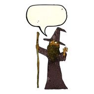 cartoon spooky wizard with speech bubble N2