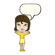 cartoon woman with open arms speech bubble N30