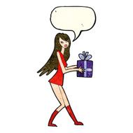 cartoon fashion girl with present speech bubble N4