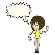 cartoon woman waving with speech bubble N104