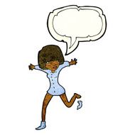 cartoon woman kicking off sock with speech bubble N4