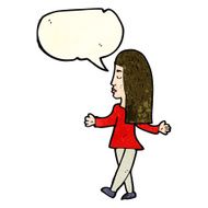 cartoon woman shrugging shoulders with speech bubble N168