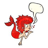 cartoon mermaid blowing a kiss with speech bubble N4