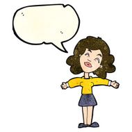 cartoon woman with open arms speech bubble N32