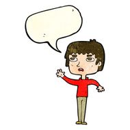 cartoon unhappy boy waving with speech bubble N2
