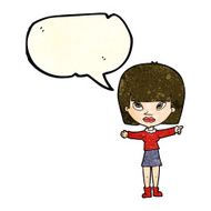 cartoon woman pointing with speech bubble N71