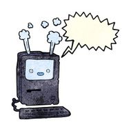 cartoon old computer with speech bubble N7