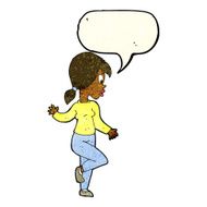 cartoon woman waving with speech bubble N105