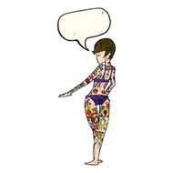 cartoon bikini girl covered in tattoos with speech bubble N4