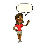 cartoon woman waving with speech bubble N106