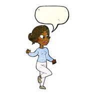 cartoon friendly woman waving with speech bubble N17