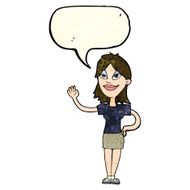 cartoon woman waving with speech bubble N108