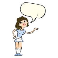 cartoon waitress serving with speech bubble N4