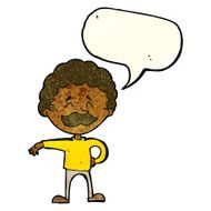 cartoon man making camp gesture with speech bubble N9
