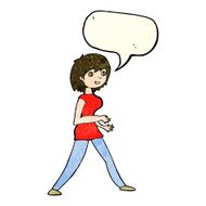 cartoon woman walking with speech bubble N3