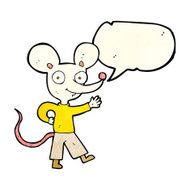 cartoon waving mouse with speech bubble N3