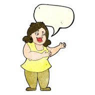 cartoon happy fat woman with speech bubble N2