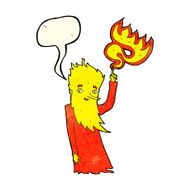 cartoon fire spirit with speech bubble N3