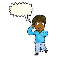 cartoon frightened boy with speech bubble N7