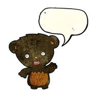 cartoon black bearcub waving with speech bubble N3