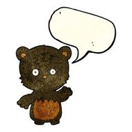 cartoon black bearcub waving with speech bubble N4