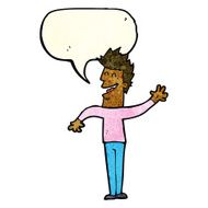 cartoon happy man waving with speech bubble N15