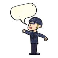 cartoon security guy with speech bubble N4