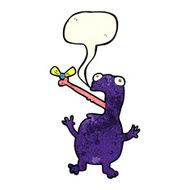 cartoon poisonous frog catching fly with speech bubble N4