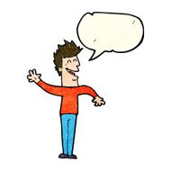 cartoon happy man waving with speech bubble N16