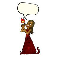 cartoon witch woman casting spell with speech bubble N3