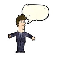 cartoon happy man with open arms speech bubble N4