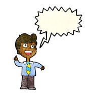 cartoon school boy raising hand with speech bubble N3