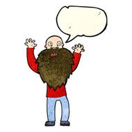 cartoon frightened old man with beard speech bubble N4