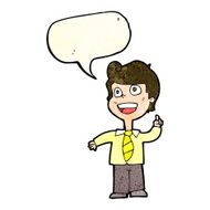 cartoon school boy raising hand with speech bubble N4