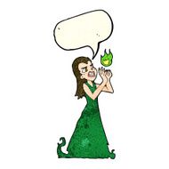 cartoon witch woman casting spell with speech bubble N4