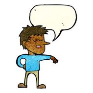 cartoon man making dismissive gesture with speech bubble N5