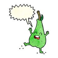 cartoon happy dancing pear with speech bubble N3