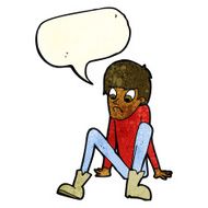 cartoon boy sitting on floor with speech bubble N3