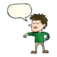 cartoon man making dismissive gesture with speech bubble N6