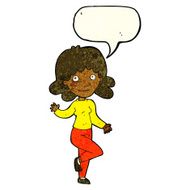 cartoon friendly woman waving with speech bubble N19