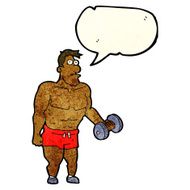cartoon man lifting weights with speech bubble N3