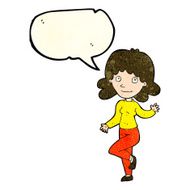cartoon friendly woman waving with speech bubble N20