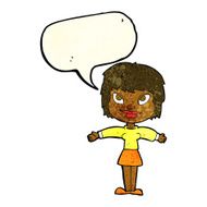 cartoon woman with open amrs speech bubble N3