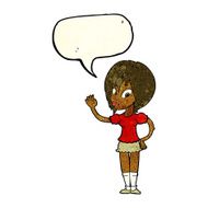 cartoon pretty woman waving with speech bubble N32
