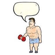 cartoon man lifting weights with speech bubble N4