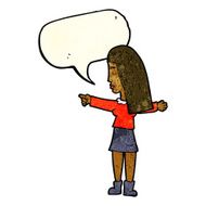 cartoon woman pointing with speech bubble N72