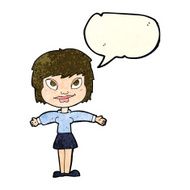 cartoon woman with open amrs speech bubble N4