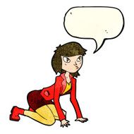 cartoon woman on hands and knees with speech bubble N4