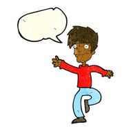 cartoon happy man dancing with speech bubble N10