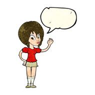 cartoon pretty woman waving with speech bubble N33